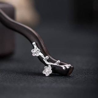 Buddha Gift 925 Sterling Silver Classical Chinese Style Ebony Plum Blossom Blessing Hairpin