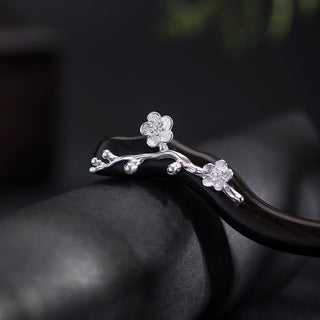 Buddha Gift 925 Sterling Silver Classical Chinese Style Ebony Plum Blossom Blessing Hairpin