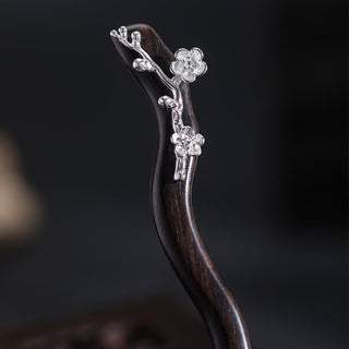 Buddha Gift 925 Sterling Silver Classical Chinese Style Ebony Plum Blossom Blessing Hairpin