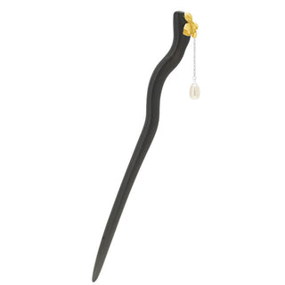 Buddha Gift 925 Sterling Silver Classical Chinese Style Ebony Lotus Flower Pearl Tassel Blessing Hairpin