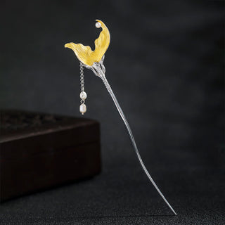 Buddha Gift 925 Sterling Silver Classical Chinese Style Fish Tail Pearl Tassel Calm Hairpin