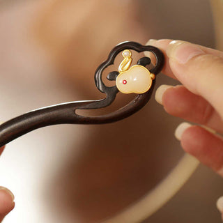 Buddha Gift Auspicious Cloud Sandalwood Rabbit Protection Hairpin