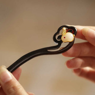Buddha Gift Auspicious Cloud Sandalwood Rabbit Protection Hairpin
