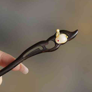 Buddha Gift Auspicious Cloud Sandalwood Rabbit Protection Hairpin