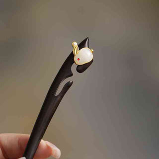 Buddha Gift Auspicious Cloud Sandalwood Rabbit Protection Hairpin