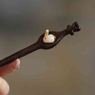 Buddha Gift Auspicious Cloud Sandalwood Rabbit Protection Hairpin