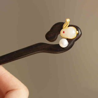 Buddha Gift Auspicious Cloud Sandalwood Rabbit Protection Hairpin