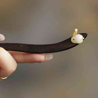 Buddha Gift Auspicious Cloud Sandalwood Rabbit Protection Hairpin