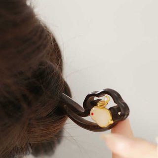 Buddha Gift Auspicious Cloud Sandalwood Rabbit Protection Hairpin