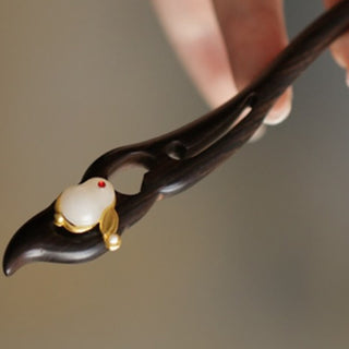 Buddha Gift Auspicious Cloud Sandalwood Rabbit Protection Hairpin