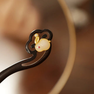 Buddha Gift Auspicious Cloud Sandalwood Rabbit Protection Hairpin