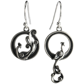 Buddha Gift 925 Sterling Silver Round Asymmetry Peacock Fortune Earrings
