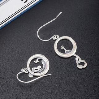 Buddha Gift 925 Sterling Silver Round Asymmetry Peacock Fortune Earrings