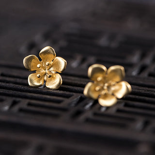 Buddha Gift 925 Sterling Silver Golden Peach Blossom Balance Earrings