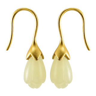 Buddha Gift 925 Sterling Silver Hetian Jade Magnolia Abundance Drop Earrings