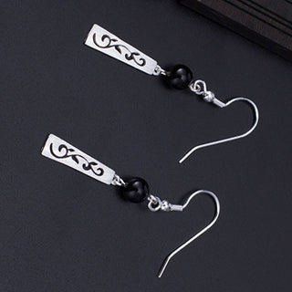 Buddha Gift 925 Sterling Silver Black Onyx Hollow Vine Protection Drop Earrings