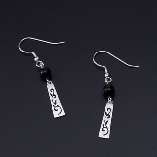 Buddha Gift 925 Sterling Silver Black Onyx Hollow Vine Protection Drop Earrings