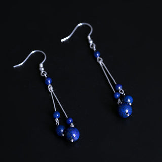 Buddha Gift 925 Sterling Silver Lazurite Beads Serenity Drop Earrings