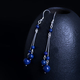 Buddha Gift 925 Sterling Silver Lazurite Beads Serenity Drop Earrings