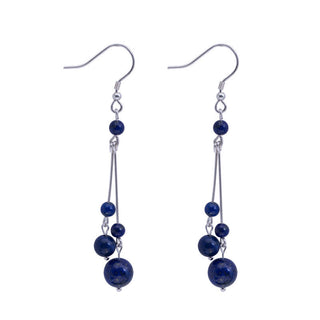 Buddha Gift 925 Sterling Silver Lazurite Beads Serenity Drop Earrings