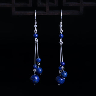 Buddha Gift 925 Sterling Silver Lazurite Beads Serenity Drop Earrings