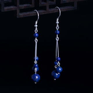 Buddha Gift 925 Sterling Silver Lazurite Beads Serenity Drop Earrings