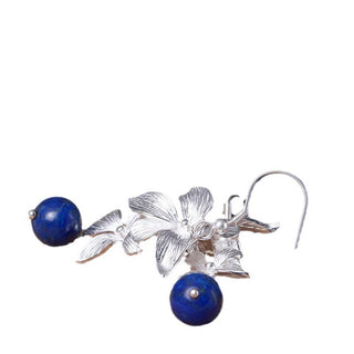 Buddha Gift 925 Sterling Silver Lazurite Ethnic Style Flower Positive Drop Earrings