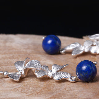 Buddha Gift 925 Sterling Silver Lazurite Ethnic Style Flower Positive Drop Earrings