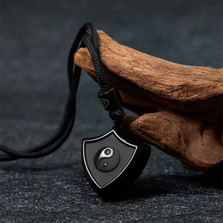 Buddha Gift Black Obsidian Shield Pattern Yin Yang Symbol Strength Necklace Pendant
