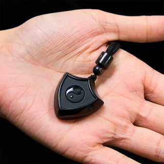Buddha Gift Black Obsidian Shield Pattern Yin Yang Symbol Strength Necklace Pendant
