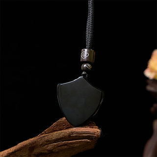 Buddha Gift Black Obsidian Shield Pattern Yin Yang Symbol Strength Necklace Pendant