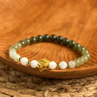 Buddha Gift Natural Hetian Jade Gradient Lotus Abundance Bracelet