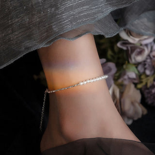 Buddha Gift 925 Sterling Silver Pearl Beads Protection Anklet