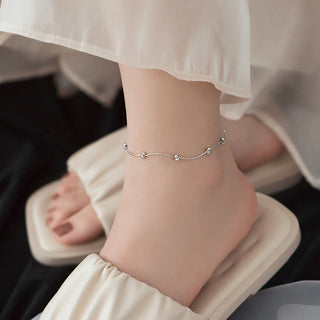 Buddha Gift 925 Sterling Silver Simple Wave Shape Protection Anklet
