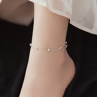 Buddha Gift 925 Sterling Silver Simple Wave Shape Protection Anklet