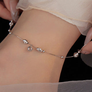 Buddha Gift 925 Sterling Silver Simple Bell Bead Blessing Anklet