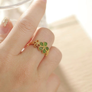 Buddha Gift Natural Hetian Jade 925 Sterling Silver Plated Gold Flower Adjustable Prosperity Ring