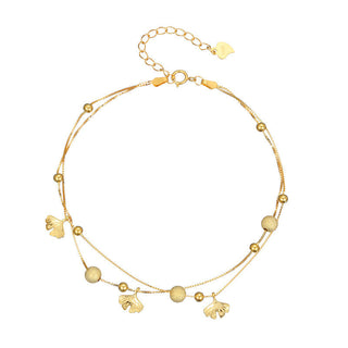 Buddha Gift 925 Sterling Silver Ginkgo Leaf Double Layer Protection Anklet