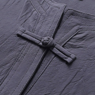 Buddha Gift 2Pcs Simple Design Chinese Frog-Button Shirt Drawstring Wide Leg Pants With Pockets Men's Meditation Cloth Set