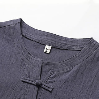 Buddha Gift 2Pcs Simple Design Chinese Frog-Button Shirt Drawstring Wide Leg Pants With Pockets Men's Meditation Cloth Set