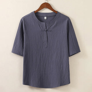 Buddha Gift 2Pcs Simple Design Chinese Frog-Button Shirt Drawstring Wide Leg Pants With Pockets Men's Meditation Cloth Set