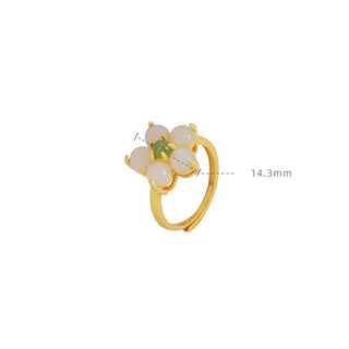 Buddha Gift 925 Sterling Silver Natural Hetian Jade Peach Blossom Flower Luck Adjustable Ring