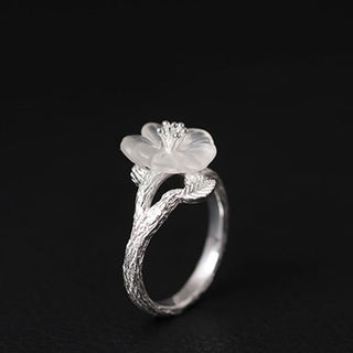 Buddha Gift 925 Sterling Silver White Crystal Skeleton Flower Adjustable Healing Ring