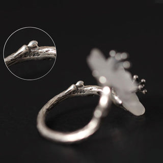 Buddha Gift 925 Sterling Silver White Crystal Double Plum Blossom Flower Adjustable Protection Ring