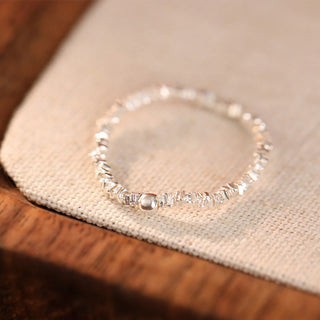 Buddha Gift 925 Sterling Silver Natural Small Hetian Jade Bead Luck Elastic Ring