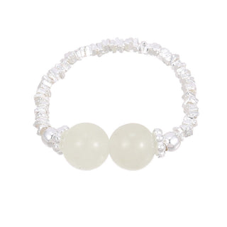 Buddha Gift 925 Sterling Silver Natural Small Hetian Jade Bead Luck Elastic Ring