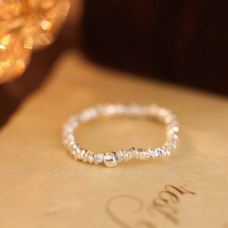 Buddha Gift 925 Sterling Silver Natural Small Hetian Jade Bead Luck Elastic Ring