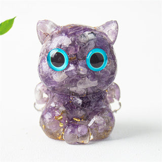 Buddha Gift Cute Cat Lazurite Amethyst Black Obsidian Aquamarine Crystal Resin Positive Home Decoration