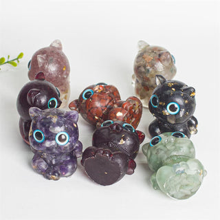 Buddha Gift Cute Cat Lazurite Amethyst Black Obsidian Aquamarine Crystal Resin Positive Home Decoration