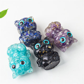 Buddha Gift Cute Cat Lazurite Amethyst Black Obsidian Aquamarine Crystal Resin Positive Home Decoration